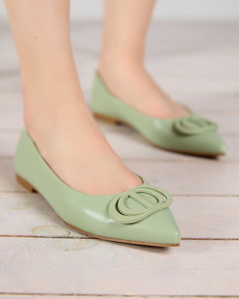 Dámské zelené špičaté balerínky s ozdobou na špičce Manico - Footwear