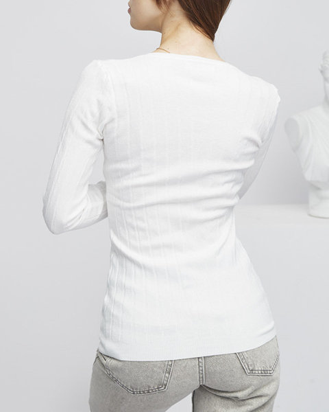 Dámský bílý svetr s výstřihem do V - Oblečení