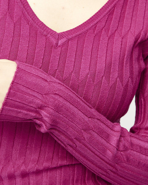 Dámský fuchsiový svetr s výstřihem do V - Oblečení
