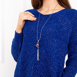Dámský kobaltový svetr s náhrdelníkem - Oblečení