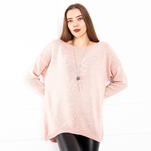 Dámský růžový svetr s náhrdelníkem - Oblečení