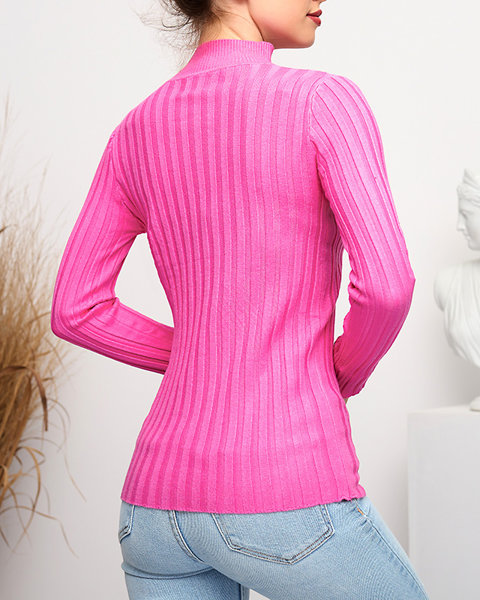 Dámský růžový žebrovaný svetr se stojáčkem - Oblečení