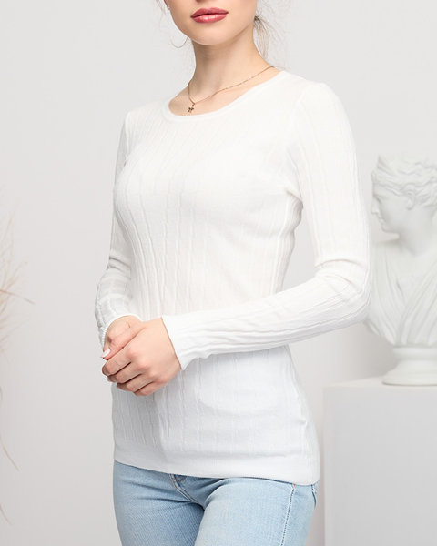 Dámský svetr s kulatým výstřihem v bílé barvě - Oblečení