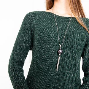 Dámský zelený tunický svetr s náhrdelníkem - Oblečení