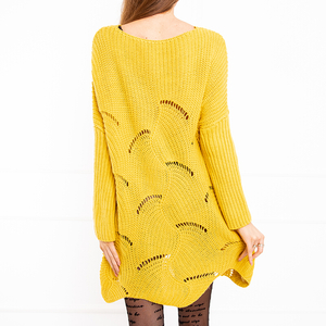 Dámský žlutý dlouhý prolamovaný svetr - Oblečení