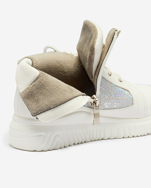 Dívčí kozačky se stříbrnými vsadkami v bílé Ibersi- Footwear
