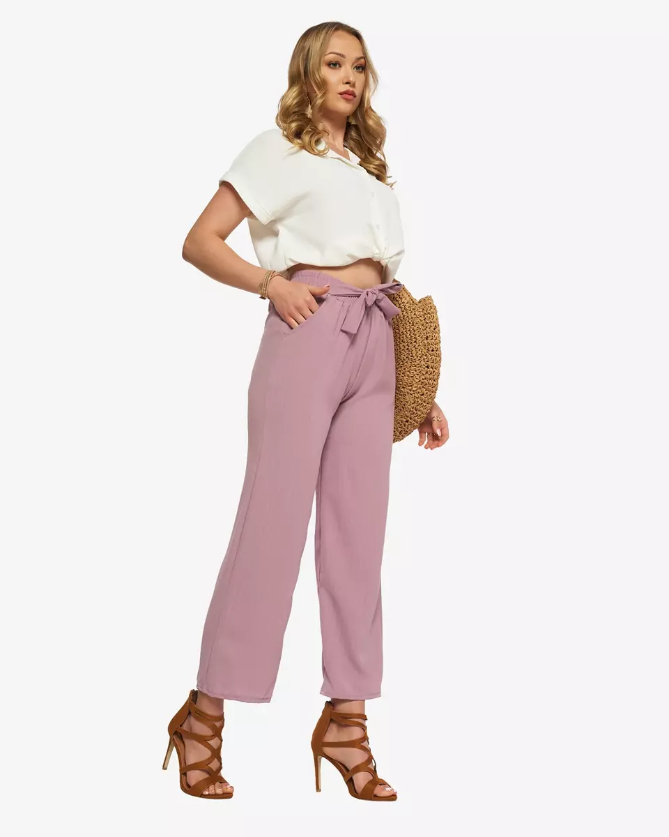 Fialové dámské široké kalhoty z látky - Oblečení