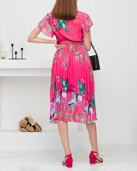 Fuchsiové dámské šaty s exotickým vzorem - Oblečení