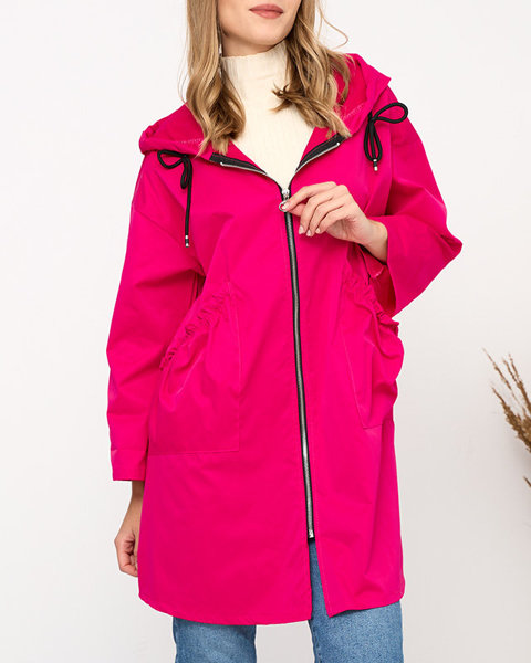 Fuchsiový dámský kabát bunda s kapucí- Oblečení
