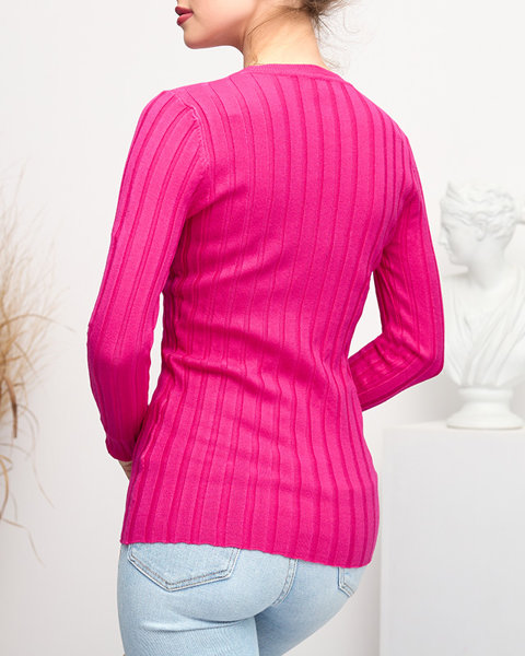 Fuchsiový dámský pruhovaný svetr - Oblečení
