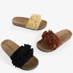 Hnědé dámské pantofle s květinami Lamani - obuv