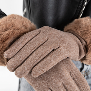 Hnědé dámské rukavice s kožešinou - Příslušenství