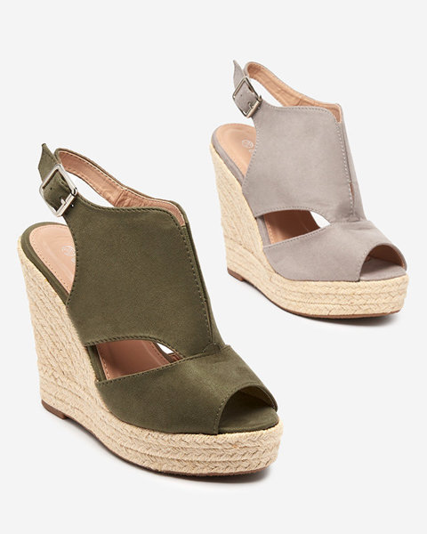 Khaki eco semišové dámské sandály na klínku Devof- Footwear