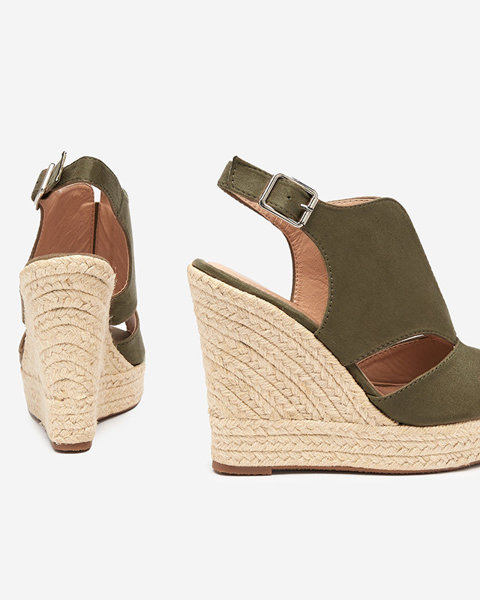 Khaki eco semišové dámské sandály na klínku Devof- Footwear