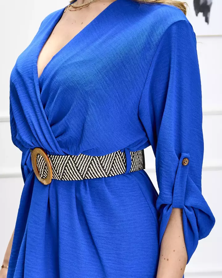 Kobaltové dámské dlouhé šaty s páskem - Oblečení