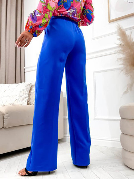 Kobaltové dámské kalhoty s širokými nohavicemi - Oblečení