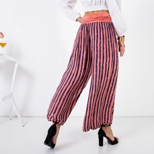 Korálové dámské pruhované kalhoty culotte - Oblečení
