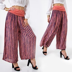 Korálové dámské pruhované kalhoty culotte - Oblečení