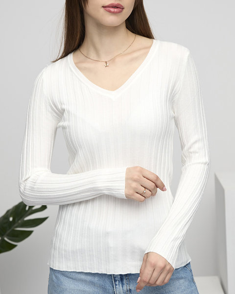 Krémový žebrovaný dámský svetr - Oblečení
