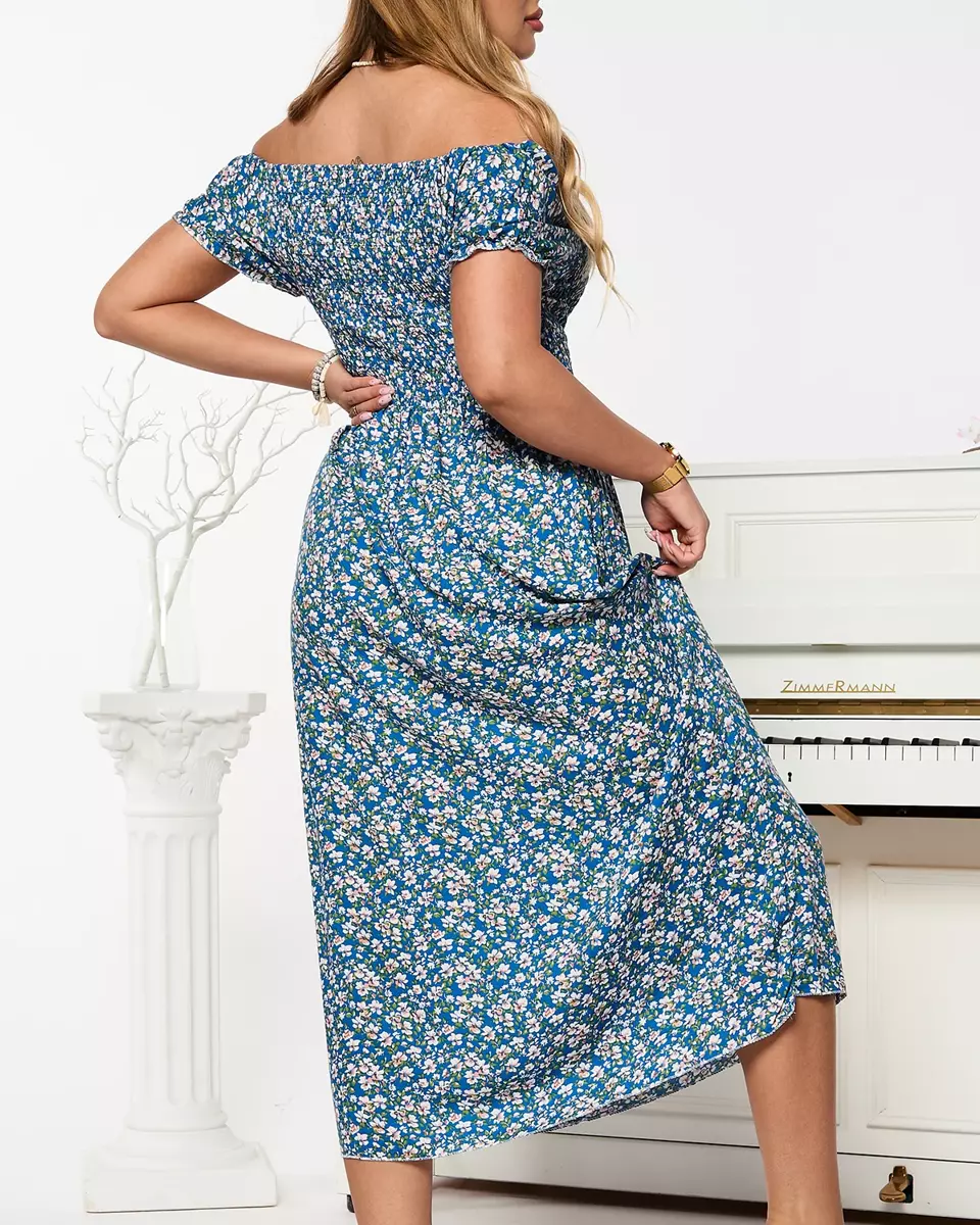Květinově modré dámské midi šaty Oblečení
