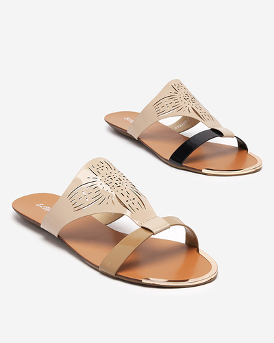 Lakované béžové dámské prolamované pantofle Bays- Footwear