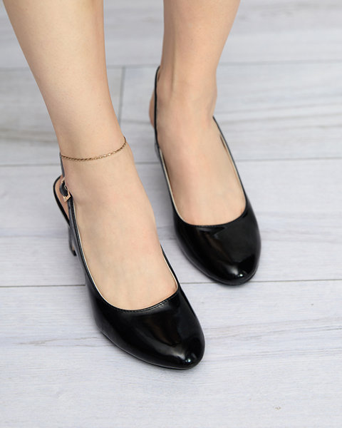 Lakované dámské sandály na podpatku v černé barvě Lafla - Obuv
