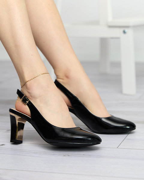 Lakované dámské sandály na podpatku v černé barvě Lafla - Obuv