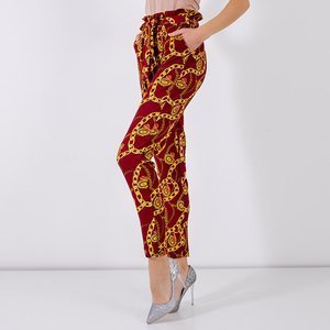 Maroon dámské kalhoty s potiskem - Oblečení