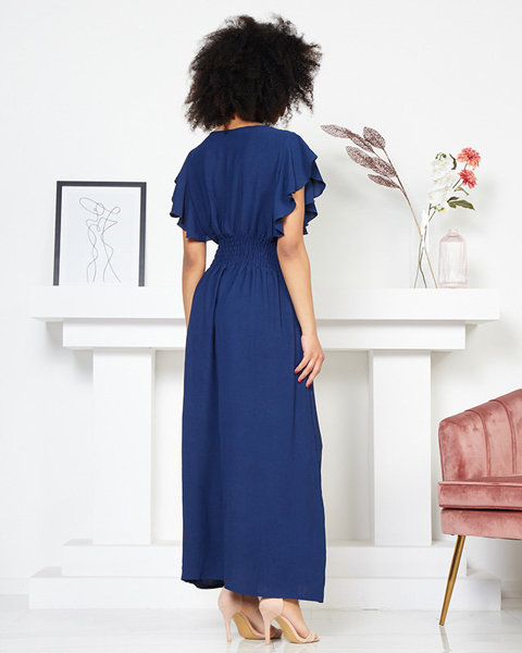 Midi šaty s elastickým pasem, tmavě modrá - Oblečení