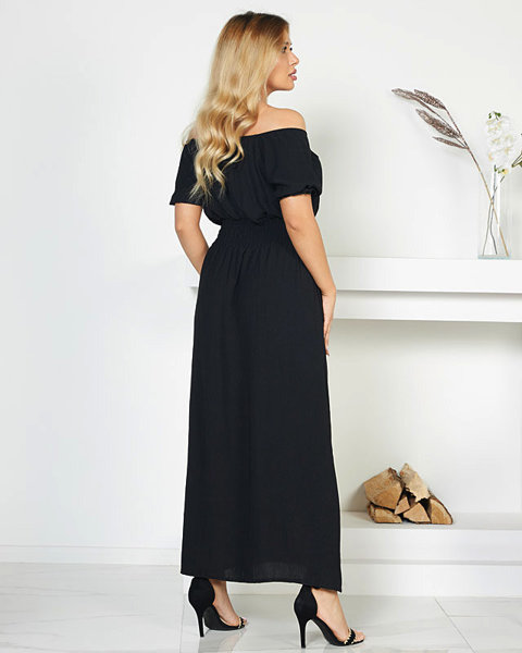 Midi šaty s elastickým pasem v černé barvě - Oblečení
