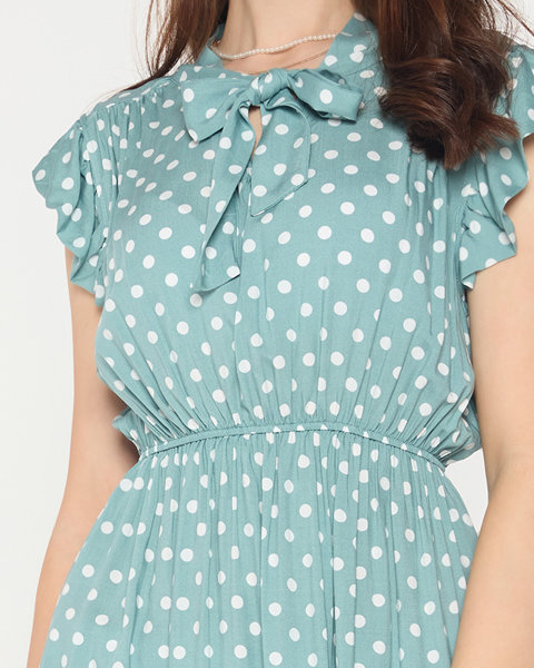 Mint dámské šaty se zavazovaným puntíkovaným výstřihem - Oblečení