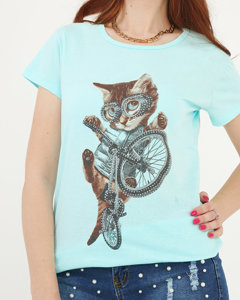 Mint dámské tričko s potiskem kočky - Oblečení