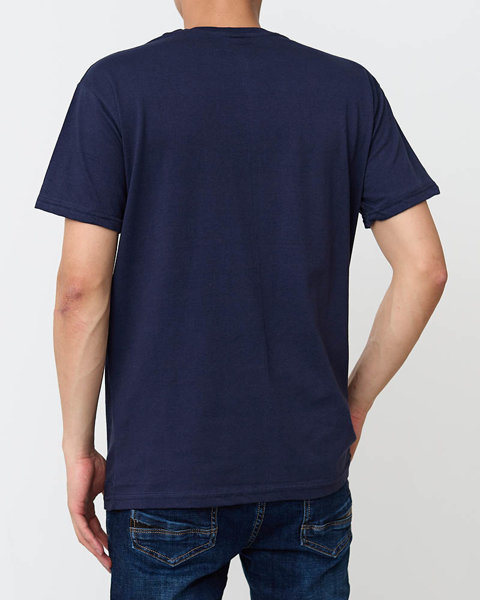 Módní tmavě modré pánské tričko s potiskem - Oblečení