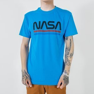 Modré bavlněné pánské tričko s nápisem - Oblečení