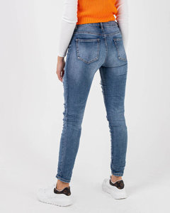 Modré dámské džíny s flitry - Oblečení