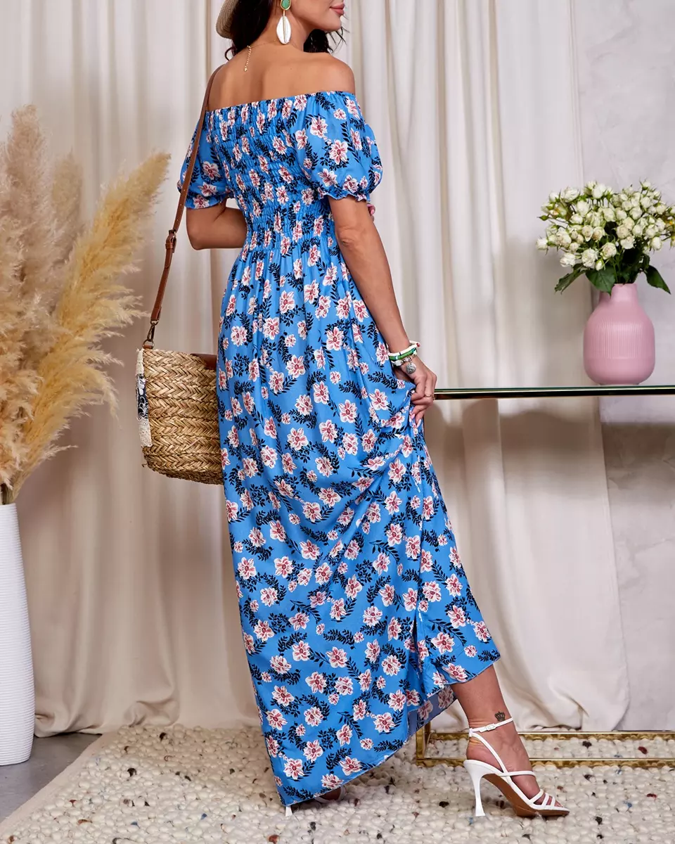 Modré dámské květované midi šaty - Oblečení