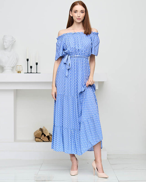 Modré dámské midi šaty s otevřenými zadními puntíky - Oblečení