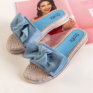 Modré dámské pantofle s mašlí Foas - Obuv