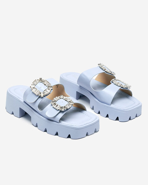 Modré dámské pantofle se zirkonovými ozdobami Sadoh- Footwear