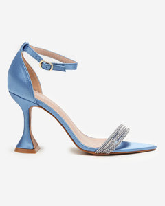 Modré dámské sandály na vysokém podpatku s ozdobnými kubickými zirkony Manestri - Obuv