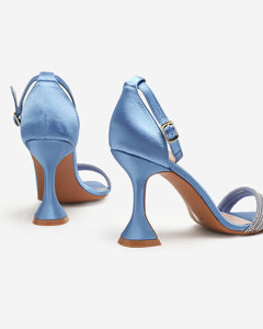 Modré dámské sandály na vysokém podpatku s ozdobnými kubickými zirkony Manestri - Obuv