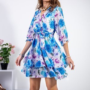 Modré krátké květinové šaty - Oblečení