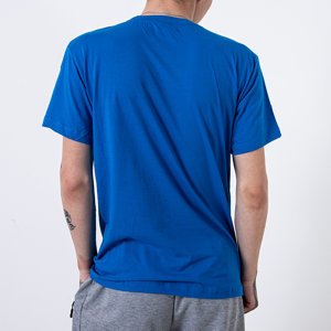 Modré pánské bavlněné tričko s nápisem - Oblečení