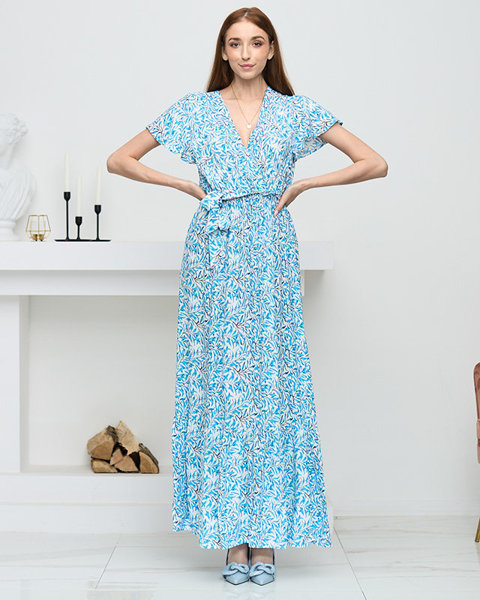 Modrobílé dámské letní šaty s dlouhými listy - Oblečení