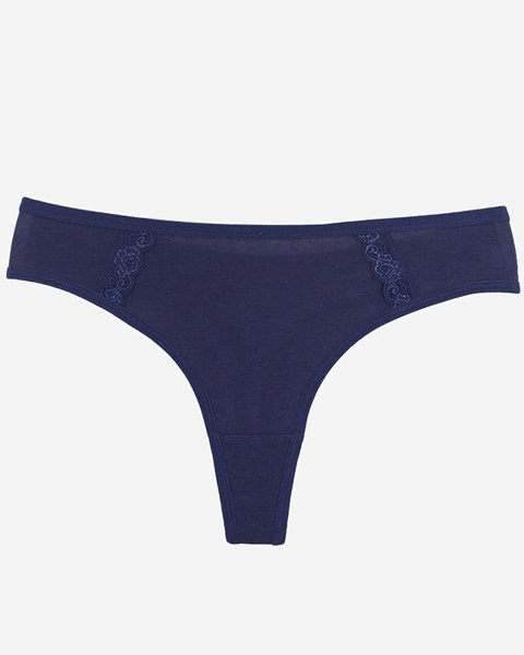 Námořnické modré bavlněné dámské tanga kalhotky s krajkou - Spodní prádlo