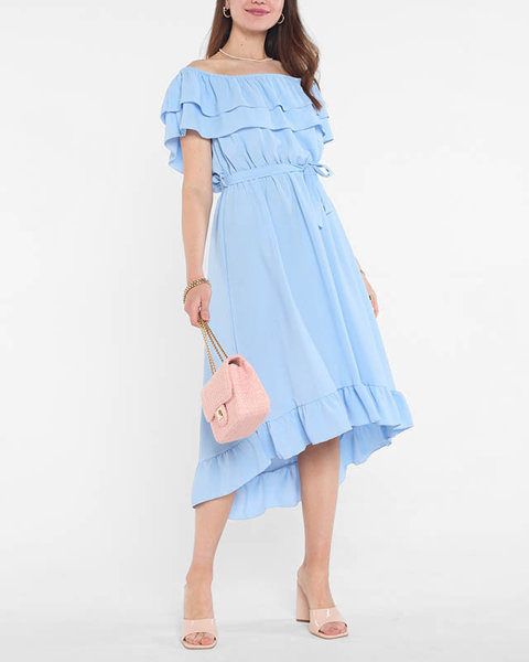 Nebesky modré dámské šaty s volánky - Oblečení