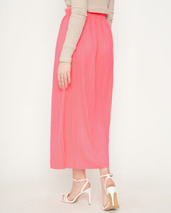 Neonově růžová dámská skládaná midi sukně - Oblečení