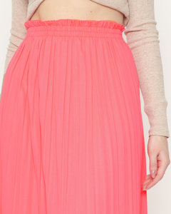 Neonově růžová dámská skládaná midi sukně - Oblečení