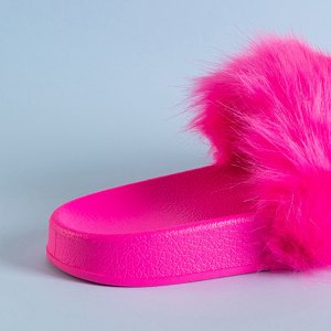 Neonově růžové dámské pantofle s kožešinou Danita - Obuv