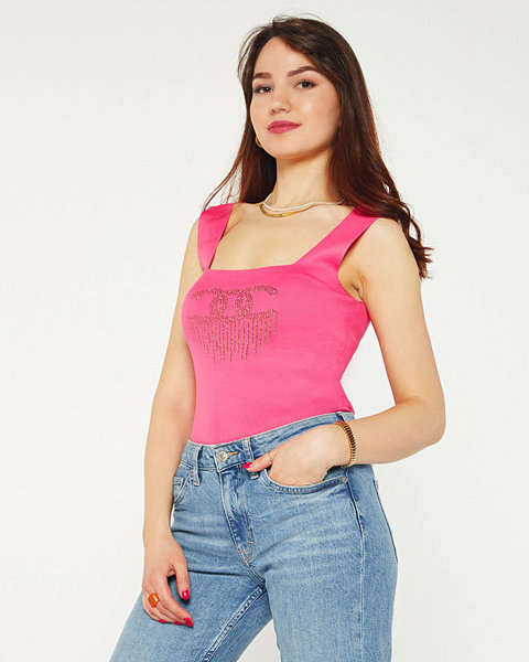 Neonově růžový dámský top s kubickou zirkony - Oblečení